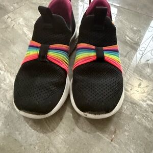 Sketchers Vibrant Rainbow Kids Sneakers with Black Mesh